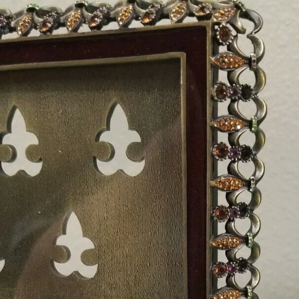 RARE SIGNED JAY STRONGWATER RED FLEUR DE LIS TIARA SCROLL CRYSTAL ENAMEL FRAME